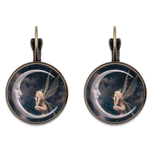 Heat! Angel Moon Pendant Earrings Personality Pattern Fairytale Earrings WomenS Jewelry Souvenir Collar Earring Pin