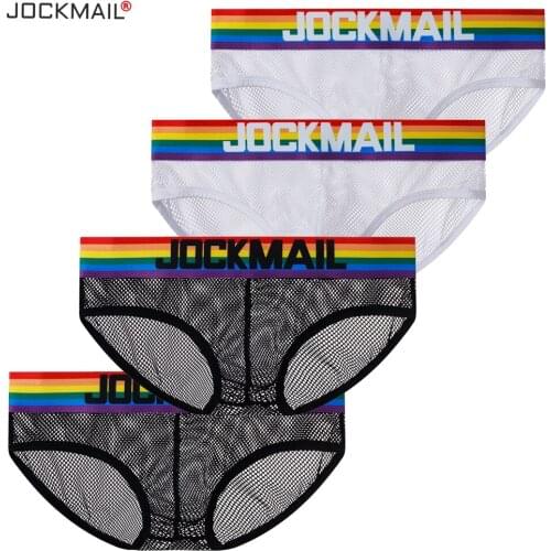 JOCKMAIL Men Erotic Briefs Lace Mesh Transparent Gay Sexy Underwear Calzoncillos Hombre Slip Cuecas Masculinas Bragas Lingerie