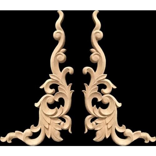 Vintage Unpainted Wood Carved Decal Corner Applique Frame Home Furniture Wall Cabinet Door Decorative Wooden Miniature