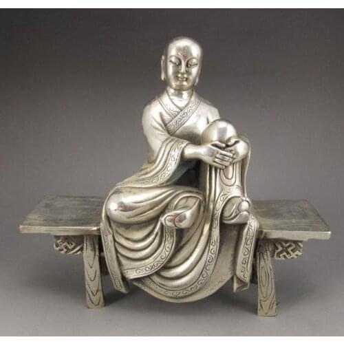 Vintage Chinese Tibetan silver finely Buddhism bench Buddha Sculpture Statue