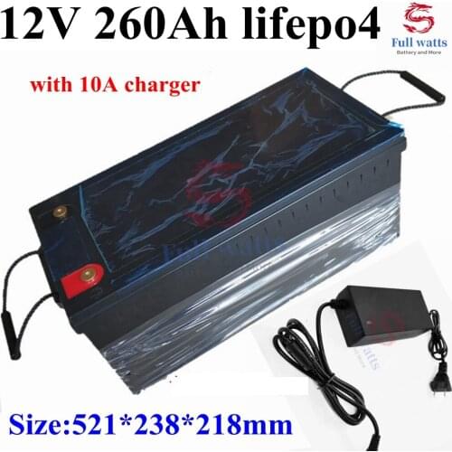 Waterproof Lifepo4 12V 260AH lithium battery 100A BMS 4S 12.8V for caravan inverter UPS convertor solar EV +10A Charger