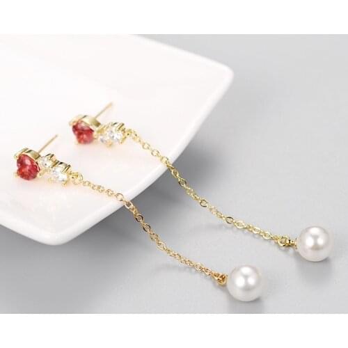 Long Heart Pearl 925 Sterling Silver Creative Original Elegant Temperament Personality Fashion Female Dangle Earrings SEA271
