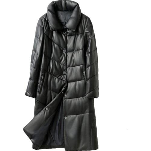 High quality Sheepskin Down Jackets Women Winter Real leather Coats Thicken Plus size Long White duck down Outerwear Tops KW89