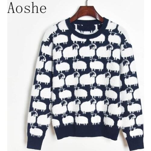 Fall 2020 Women Pullover Faux Mink Thick Winter Sweater Women Sheep Jacquard Soft Warm Sweaters Fashion Jumper Sueter Mujer