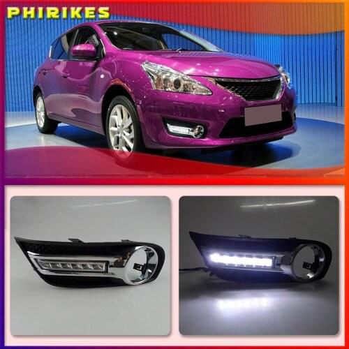 1 Pair For Nissan Tiida 2011 2012 2013 2014 2015 of 12V Car Auto LED Daytime Running Light Lamp DRL Fog Lamp Cover Fits