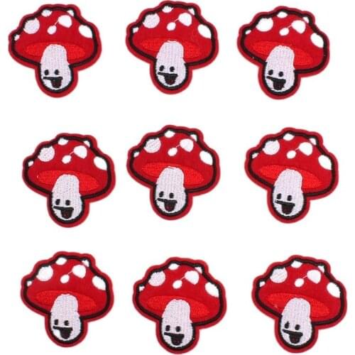 10pcs Cartoon Mashroom Patches For Kids Garments Iron On Smile Stickers DIY Jeans Coats Dress Shirts Hats Dress Appliques Badge