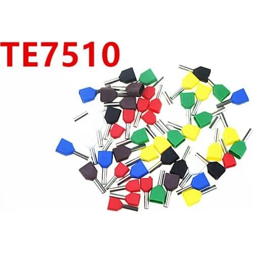 100PCS type double pipe insulated cold-press terminal Needle end Multicolor optional default red TE7510