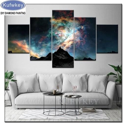 2019 New diamond embroidery 5pcs 5D Diamond Painting Full Square/Round Starry Sky Mountains Space Planet rhinestones picture