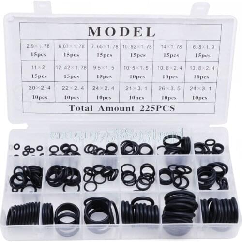 225Pcs Seal O-ring R22 R134a Air Conditioning O-Ring Rubber Washer Assortment