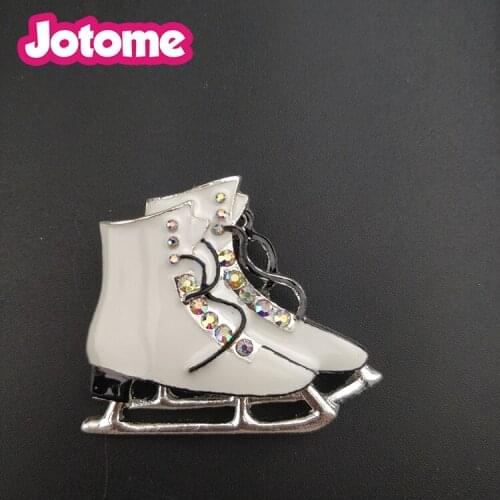 45mm 50pcs/lot silver tone Christmas white enamel skate brooch for decoration