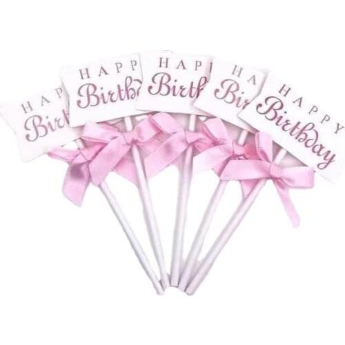 5pcs/lot Bow Happy Birthday Cake Topper DIY Blank Wedding Cupcake Flags Birthday Party Cake Baking Decor Baby shower Cake Flags