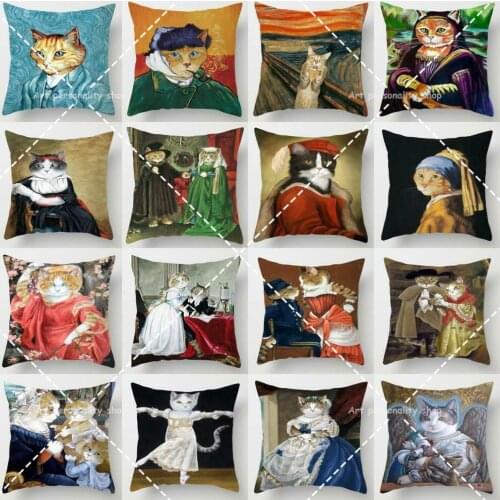 Belgian Vintage Cat Art Cushion Cover Animal Pillow for Quality Home Decorative Cat Lover Gift Pillow Cover Without Core 45x45cm