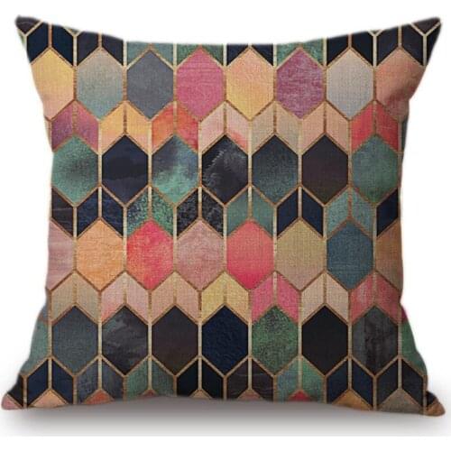18" Gothic Geometrics Colorful Cubes Decorative Pillows Pink Brown Cotton Linen Europe Church Glass Pattern Sofa Cushion Covers