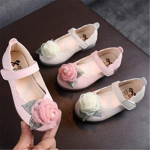 Childrens Flats Lace Big Flower Princess Party Performance Shoes Big Student Girl Shoes for Kids Soft Sole Leather Flats