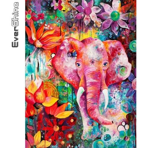 Evershine 5D Diamond Painting Elephant Full Square Diamond Embroidery Animal Flower Picture Rhinestone Mosaic Kits Home Decor