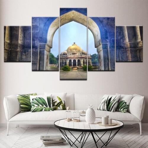 Canvas Painting Isa Khans Tomb Temple Delhi India 5 Pieces Wall Art Painting Modular Wallpapers Poster Print Home Decor