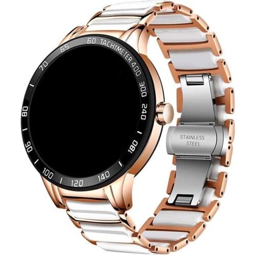 Ceramic strap Compatible with Samsung Galaxy Watch 46mm/Active 2/Huawei GT2/Amazfit GTR Metal stainless steel strap for 22m 20mm