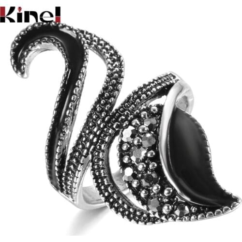 Kinel Boho Retro Lotus Ring Gothic Hollow Lucky Flower Purple CZ Zircon Rings For Women Black Gold Color Vintage Wedding Jewelry