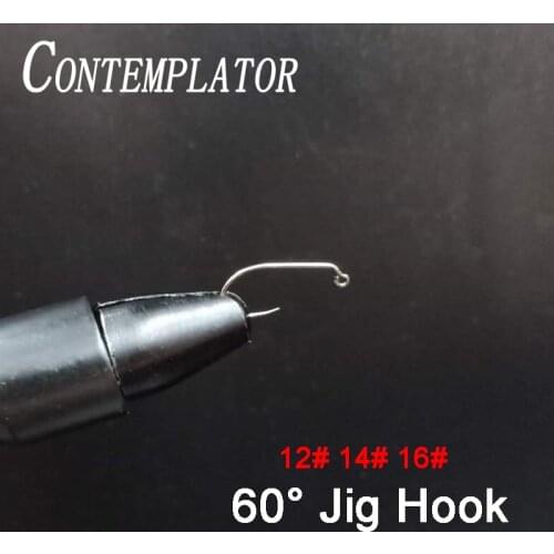 CONTEMPLATOR 20pcs nymph Jig barbless fly fishing hook 12# 14# 16# 60degree Jig thin wire shrimp caddis pupa fly tying hooks