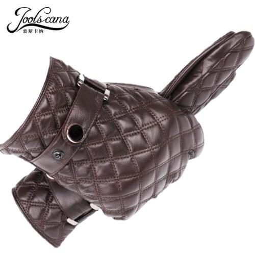 JOOLSCANA leather gloves for men winter autumn fashion gloves made of Italian natural sheepskin touch screen tartan wrist mitten