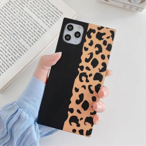 Leopard Print Square Phone Case For iPhone 12 11 Pro X XR XS Max Soft Back Cover Shockproof Fashion Cover For iPhone 7 8 7 Plus