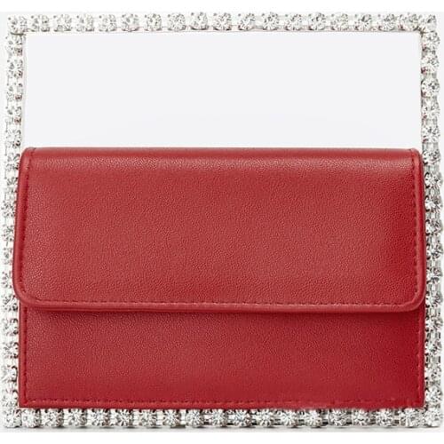 Diamond Small Square Evening Bags Women Chic Solid Color Rhinestone Handbag Trendy Ladies Metal Handle Dinner Clutch Purses