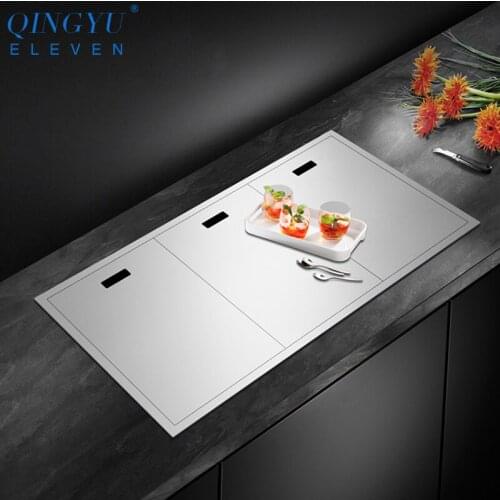 Cloaking kitchen sink SUS 304 Stainless Steel 4mm Thickness Handmade Brushed Three Cover hidden Large Size kitchen Double Sink