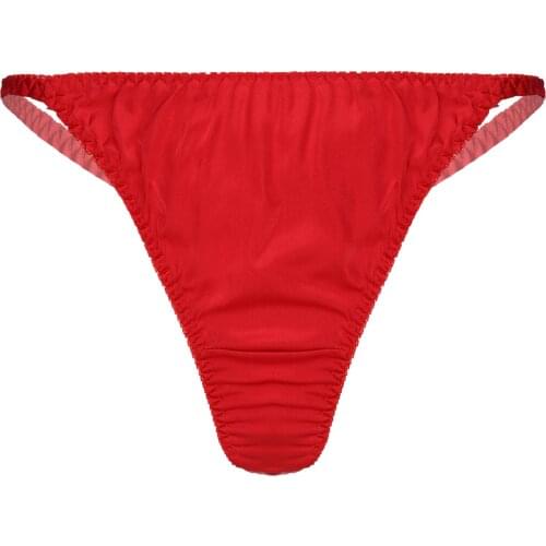 Men Low Waist Satin Thongs Frilly Elastic Waistband G-String Sissy Lingerie Underpants Breathable Briefs Underwear