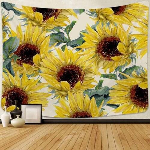 Natural Plant Floral Sunflowers Tapestry Wall Hanging Yellow Backdrop Decor Hippie Tapestry Wall Carpets Tapestry Blanket Cloth