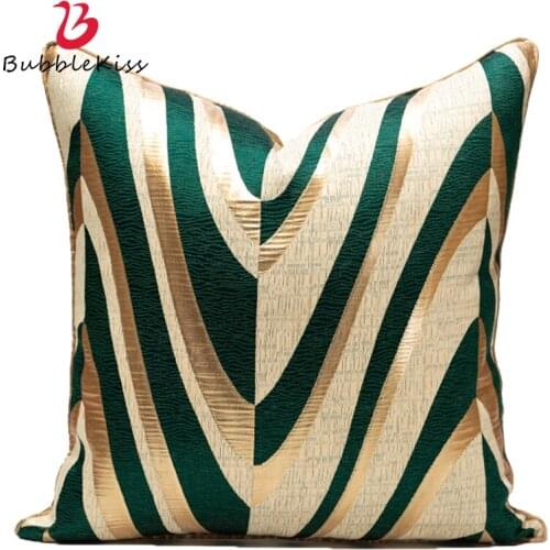Bubble Kiss Luxury Golden Green Line Pillow Cases Home Decor Living Room Sofa Velvet Cushion Cover Jacquard Car Bed Pillowcase