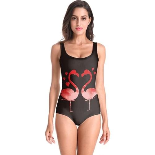 New Summer Flamingo 3D Prints Backless Elastic Fitness One Piece Suits Bodysuits Beach Swimsuit For Women