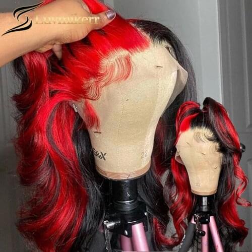 Ombre 99J Burgundy Colored Highlight 13x6 Human Hair Lace Frontal Wig Full Pre Plucked Bleached Knot Body Wave HD Lace Wig Women