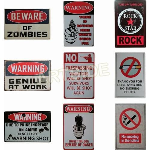 Beware Of Zombies Man Cave Decor No Trespassing Metal Signs Warning Shot No Smoking Poster Wall Decoration