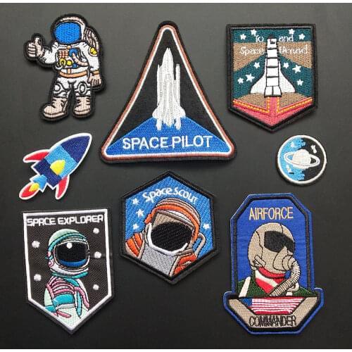 Astronaut Rrocket Embroidery Patches Iron On Patch Embroidered Patchs Badge Appliques For Clothing Spaceship Stickers