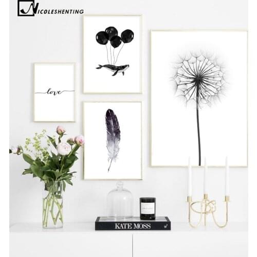 Feather Dandelion Wall Art Nordic Poster Black White Minimalist Canvas Print Painting Decoration Picture Modern Home Decor
