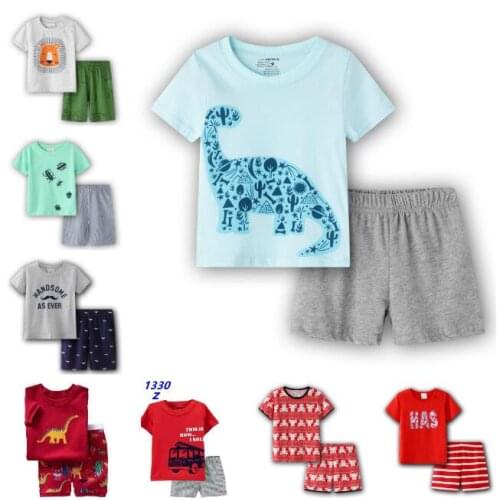 Dinosaur Baby Boys Pajamas Suit Xmas New Children Sleepwear New Year Red Clothes Sets Toddler Short Sleeve T Shirt Nightwear set