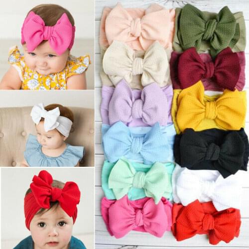 Pudcoco 2019 New Big Bows Headband For Girls Solid Large Hair Bows Elastic Turban Head Wraps Baby Kids Top Knot Hairband