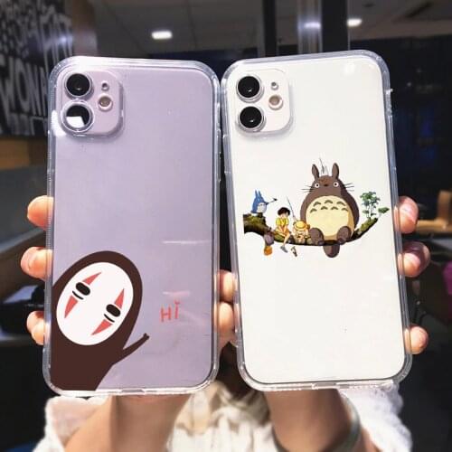 Cute Totoro Spirited Away Anime No Face Clear Phone Case For iPhone 12 11 Pro Max XR XS SE2020 X 7 8 6Plus Soft TPU Cover Fundas