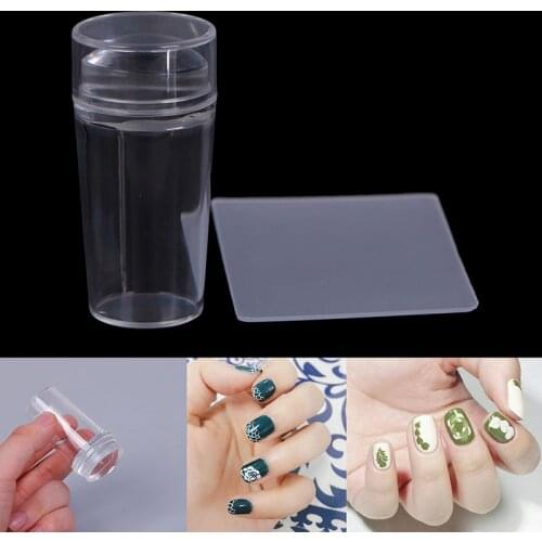 1set Stamper Transparent Silicone Jelly Nail Stamping Stamp with Cap Printing Scraper Set Manicure Transfer Template Tool