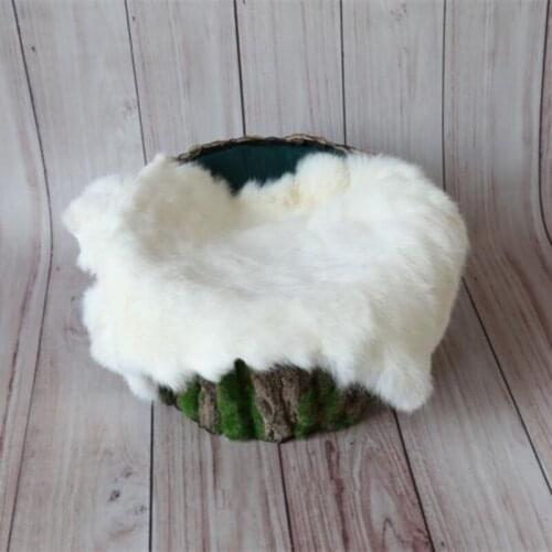 Vintage Natural Rabbit fur blanket photo props Baby basket stuffer layer fabric Newborn Posing Photography Props