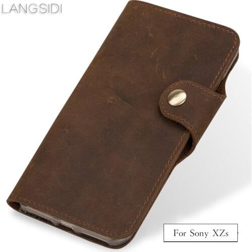 Luxury Genuine Leather phone case leather retro flip phone case For Sony XZs handmade phone case