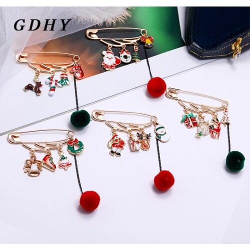 GDHY Merry Christmas Brooches Christmas tree Snowman wreath Santa gloves moon gift box elk bell Brooch Safety Pins Xmas Gift