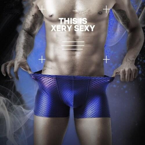 Sexy Mens Underwear Boxers Mesh Panties Man Penis Solid Transparent Ice Silk Pouch Underpants Male Boxershorts Gay Plus Size