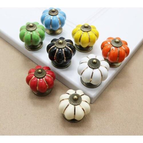 Pumpkin Ceramic Handles 40mm Drawer Knobs Cupboard Door Handles Single Hole Cabinet Handles with screws Furniture Handles