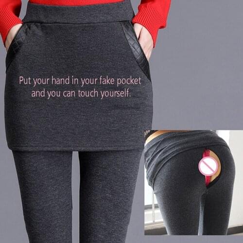 Outdoor Sex Pants Autumn Winter Thick Warm Fleece Crotch Opening Trousers Double Zippers Sexy Skirt Pants Exotic Trousers Female