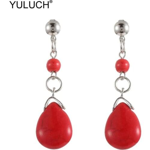 YULUCH 2019 Ethnic African Bohemian Summer Red Fashion Pop Jewelry Long Pompom Pom Pom Stone Stud Earrings For Women Lady Party