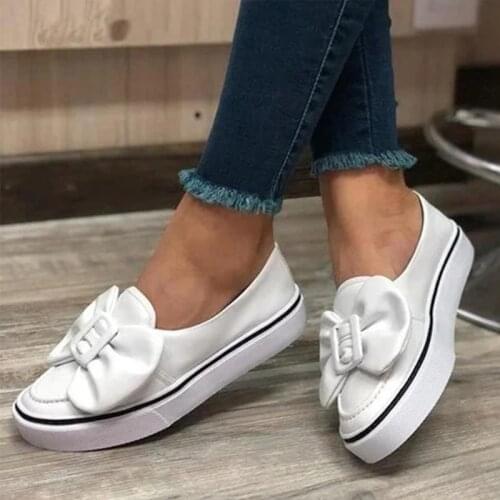 Flats Women Flock Bowknot Loafers Ladies Slip on Walking Shoes Woman Sneakers Plus Size 2021 Casual Female New Fashion