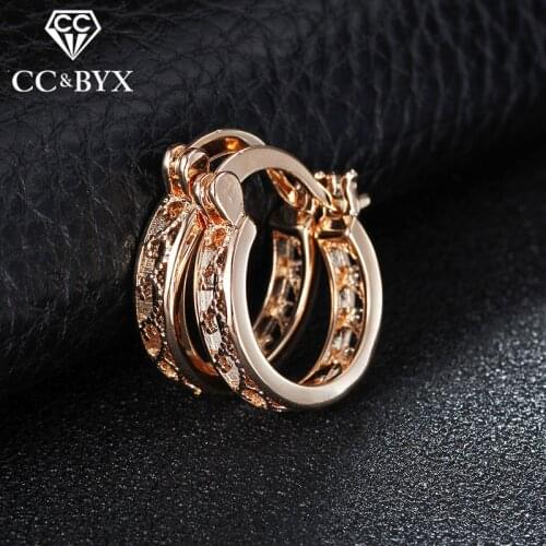 Hollow small hoop earrings for women rose gold color earrings made with austrian crystal boucle d'oreille femme E029