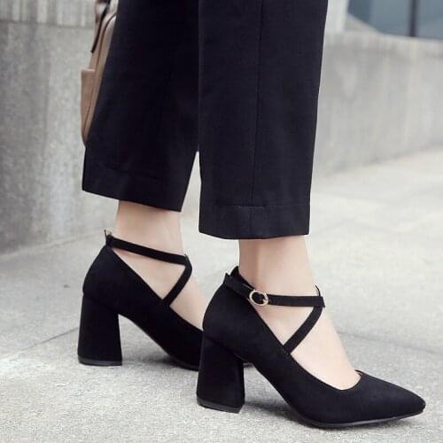 YMECHIC Flock Cross Strap Womens Shoes Summer Spring High Heels Mary Janes Office Casual Black Pink High Heel Pumps Shoes Woman