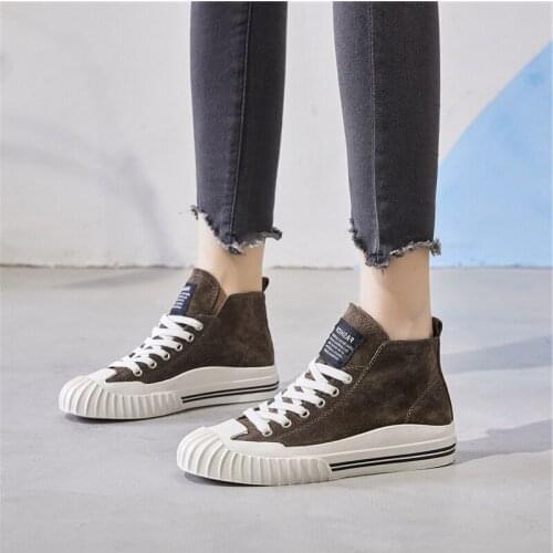 High Top Sneakers Genuine Leather Flats Shoes Women New Casual Shoes for Girls Flat Sole Lace-up Sport Shoe for Woman Sneaker